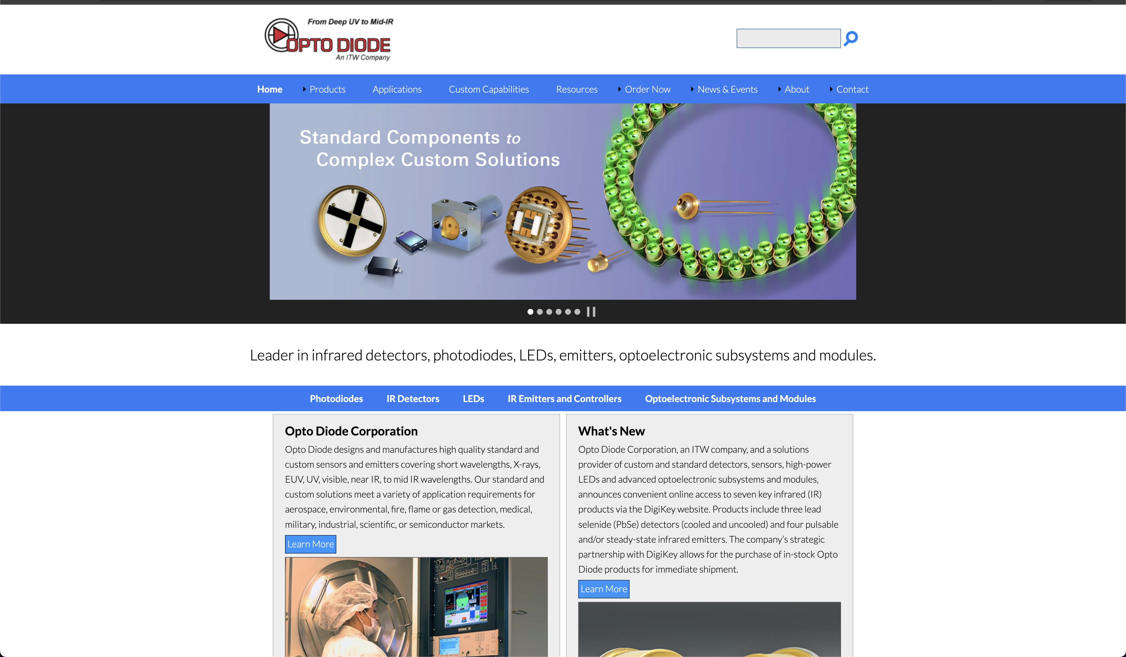 An anonymized old website mockup with a crowded blue navigation bar, product carousel, and dense content blocks.