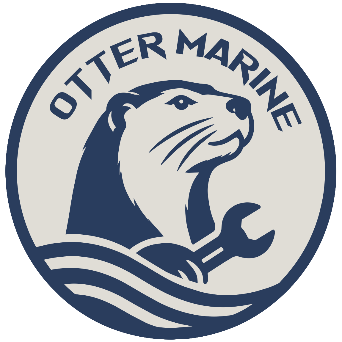 Otter Marine badge with an otter holding a wrench above ocean waves.